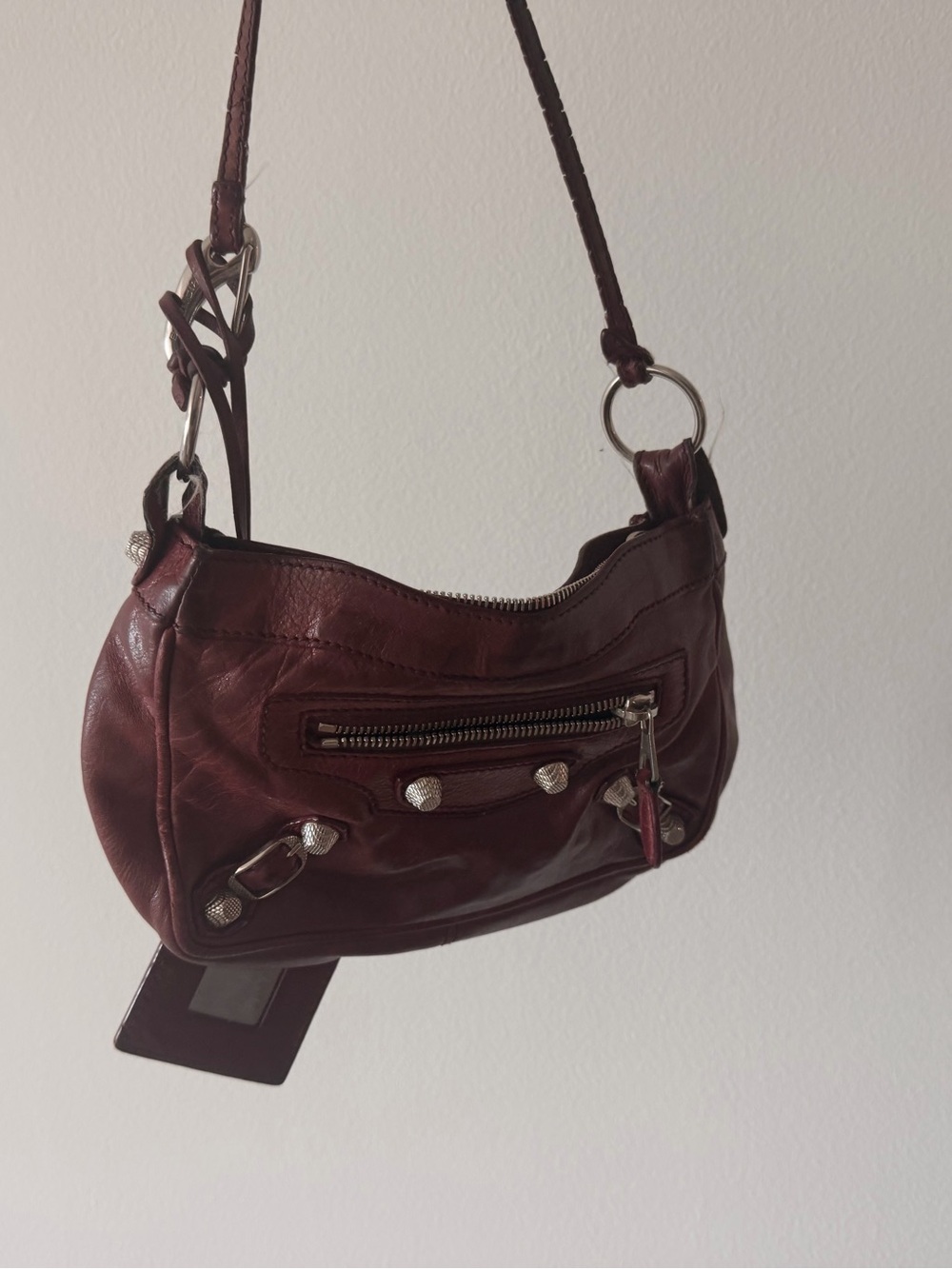 Balenciaga Mini Crossbody Bag in Burgundy Leather